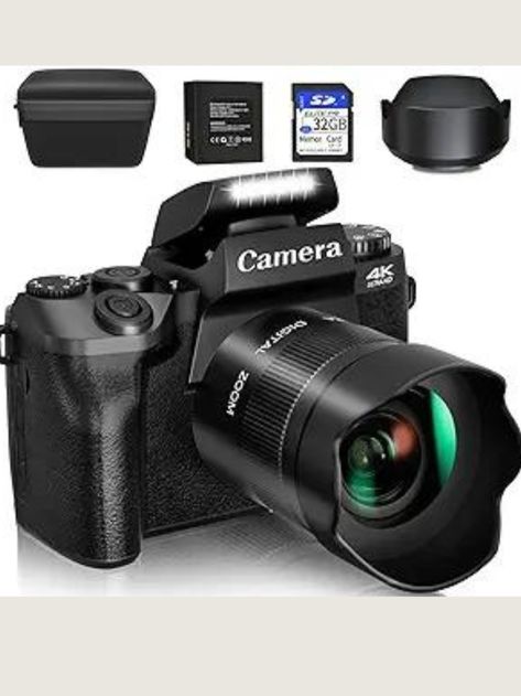 Saneen Digital Camera, 4k Cameras for Photography & Video, 64MP WiFi Touch Screen Vlogging Camera for YouTube with Flash, 32GB SD Card, Lens Hood, 3000mAH Battery, Front and Rear Cameras - Black Cameras For Photography, Camera For Youtube, Photo Pixel, Digital Camera Photography, 4k Camera, Digital Video Camera, Camera Digital, Vlogging Camera, Leica Camera