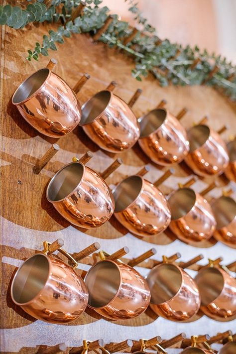 We've seen our clients use this Wooden Peg Board for a variety of different things at their events: donuts, games, and favor display, but this one is new. Moscow Mule Mugs! Mule Bar, Wooden Peg Board, Favor Display, Mule Mugs, Dinner Experience, Personalized Water Bottle Labels, Copper Water Bottle, Glass Bar Cart, Personalized Water Bottle