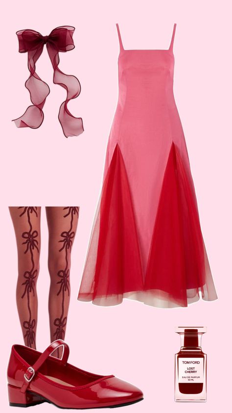 Pink And Red Dress Aesthetic, Pink Dress Red Shoes Outfit, Pink Dress Red Shoes, Chubby Girl Fashion, Red Dress Aesthetic, Red Shoes Outfit, Pink And Red Dress, Funky Outfits, Peinados Fáciles Para Cabello Corto