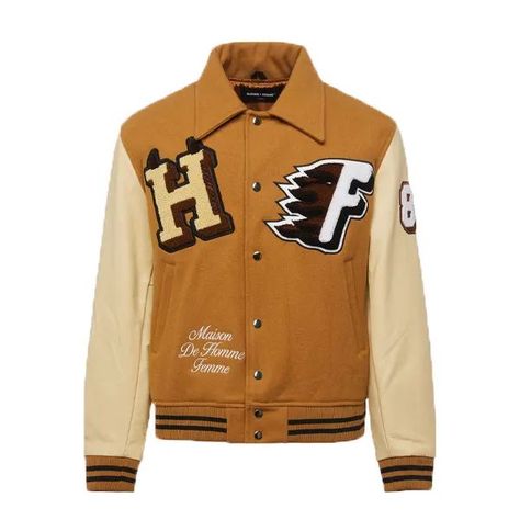 Homme Femme World Champs Letterman Jacket Brown Varsity Jacket, Yellowstone Apparel, Varsity Jacket Women, Custom Leather Jackets, Cafe Racer Jacket, Team Jackets, Racer Jacket, Varsity Jacket Men, Riders Jacket