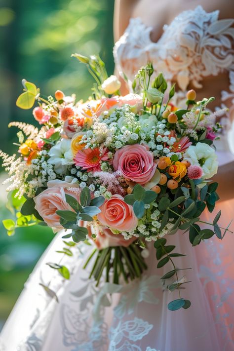 Discover 92 dreamy summer wedding bouquets that are perfect for your big day. From classic arrangements to unique designs, these flowers will make your wedding unforgettable. Explore our list and find the bouquet that matches your style. Click to view now! Bouquet With Ferns, Wild Flower Wedding Bouquet, Wedding Bouquets Summer, August Wedding Flowers, Cherry Blossom Bouquet, Wildflower Bridal Bouquets, Bridal Bouquet Summer, Cascading Wedding Bouquets, Vibrant Bouquet