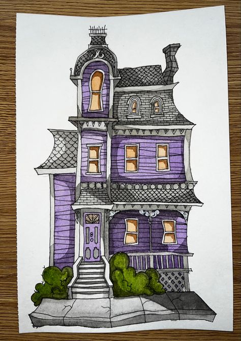 Victorian House Painting Art, Gothic House Drawing, Spooky House Painting, Spooky Watercolor Art, Halloween House Drawing, Spooky House Drawing, Haunted House Watercolor, Horror Watercolor, Haunted House Painting