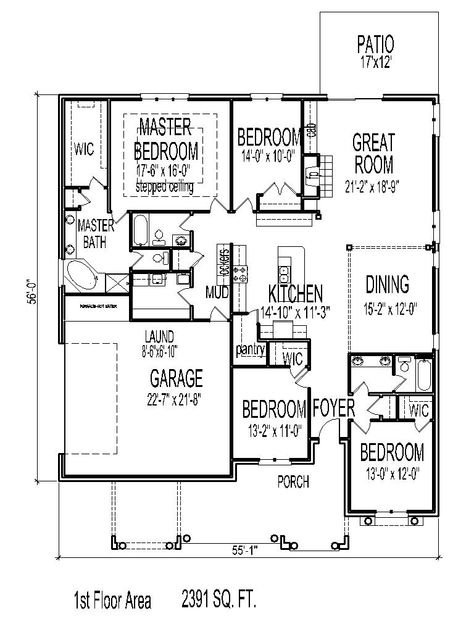 1 Story 4 Bedroom House Plans House Plans 2400 Sq Ft Open Floor, 2400 Sq Ft House Plans One Level, 2400 Sq Ft House Plans, 2500 Sq Ft House Plans, Rectangular House, One Level House Plans, Retirement House Plans, Floor Planning, Open Floor House Plans