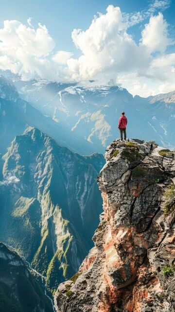 Premium Photo | Man Standing on Top of a Mountain Generative AI Man Kneeling, On Top Of A Mountain, Mountain Aesthetic, Top Of A Mountain, Big Mountain, Photoshoot Concept, Man Standing, Mountain Art, Business Card Maker