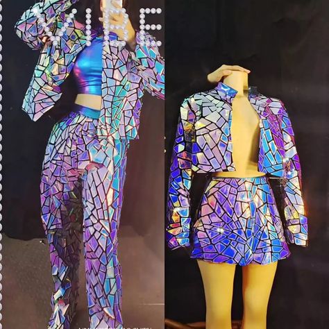 Laser Sequin Coats Vest Pants 3pcs Stage Show Outfit Women Long Sleeve Costume | eBay Sequin Top Dress, Jazz Dance Costume, Sequin Coats, Rave Outfits Festivals, Dresses Nightclub, Iridescent Dress, Blue Laser, Sequins Top, Festival Outfits Rave