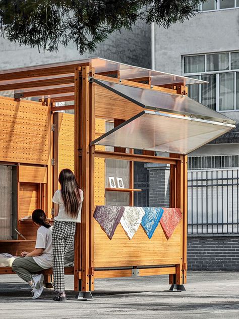 Market Pavilion Architecture, Mobile School Project Ideas, Modular Building Design, Module Architecture, Urban Market, Folding Architecture, Mobile Architecture, Temporary Architecture, Urban Shop