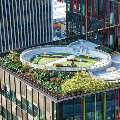 Interior Design Magazine Roof Landscape, Roof Terrace Design, Garden Business, Roof Terraces, Curved Roof, Rooftop Gardens, Architecture Contemporary, Architecture Residential, Roof Gardens