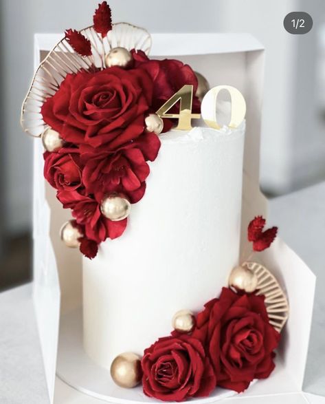 Red Rose Cake, 40th Wedding Anniversary Cake, 40th Birthday Cake For Women, 50th Birthday Cake For Women, Birthday Cake For Women Elegant, Flower Buttercream, Bakery Cupcakes, Roses Cake, Beautiful Cake Designs