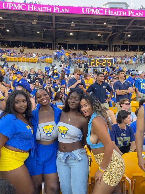 Pitt Football Game Outfit, Pitt Game Day Outfit, Blue And Yellow Game Day Outfits, College Game Day Outfit Black Women, University Of Pittsburgh Aesthetic, College Gameday Outfits Black Women, Hbcu Game Day Outfit, Game Day Outfit College, Pittsburgh University