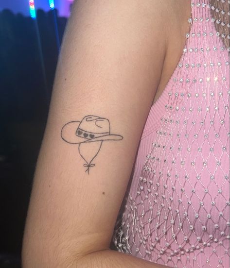 Cow Boy Hat, Cowboy Hat Tattoo, Hat Tattoo, Cowboy Tattoos, Arm Wear, Matching Tattoo, Boy Hat, Small Tattoo, Cow Boy