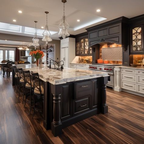 Rustic Glam Home Decor, Amazing Kitchens Design, Large Kitchen Islands, Big Kitchens, Mansion Kitchen, Kitchen Design Gallery, Transitional Kitchen Design, Grand Kitchen, Lake House Kitchen