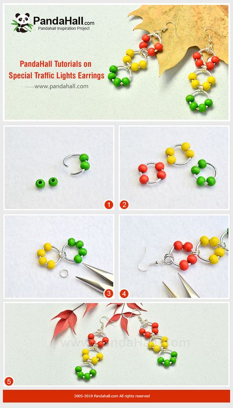 #PandaHall tutorials on Special Traffic Lights Earrings Earrings With Beads, Jewels Diy, Diy Earrings Easy, Beaded Jewelry Earrings, Diy Bijoux, Traffic Lights, Beaded Earrings Tutorials, Beaded Earrings Diy, Easy Jewelry