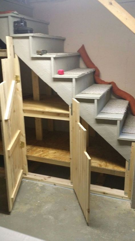 Awesome Cool Ideas To Make Storage Under Stairs 73 image is part of 90 Cool Ideas to Make or Remodel Storage Under Stairs gallery, you can read and see another amazing image 90 Cool Ideas to Make or Remodel Storage Under Stairs on website Diy Basement, Basement Storage, Basement Stairs, Waterproofing Basement, Small Basements, Basement Makeover, Basement Bedrooms, Understairs Storage, Basement Flooring