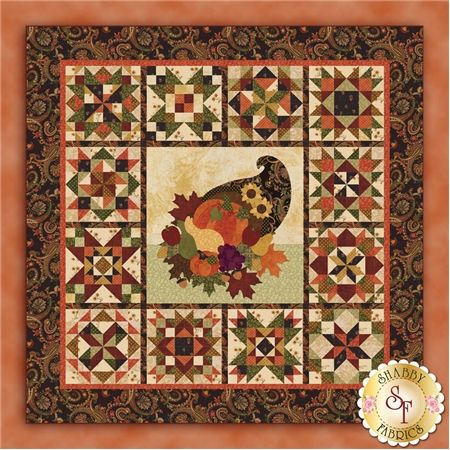 Give Thanks - Laser Cut Kit: Give Thanks is an beautiful Autumn-themed quilt designed by Jennifer Bosworth of Shabby Fabrics. This 63.5 Seasonal Quilts, Charm Pack Quilt Patterns, Fall Quilt Patterns, Charm Pack Quilt, Laser Cut Kit, Fat Quarter Quilt, Marcus Fabric, Sampler Quilts, Applique Kit