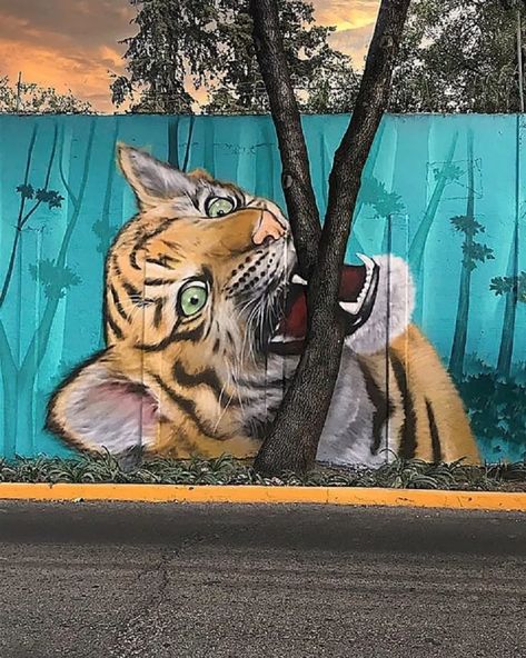 Tiger Mural, Animal Canvas Paintings, Street Art Utopia, Painted Barn Quilts, Animal Mural, Sidewalk Art, Urban Street Art, 3d Street Art, Amazing Street Art