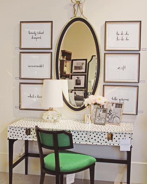 Schoener on Instagram: “Our Kate Spade Room has received a new makeover! Stop by to see everything new from Kate Spade Home ♠️ #luxury #katespade #dalmation #green…” Kate Spade Interior Design, Kate Spade Living Room, Kate Spade Bathroom, Kate Spade Home Decor, Kate Spade Inspired Office, Kate Spade Room, Kate Spade Bedroom, Girly House Decor, Kate Spade Office Inspiration