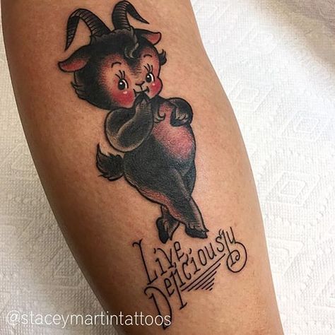 Goat Tattoos, Stacey Martin, Kewpie Tattoo, Doll Reference, Live Deliciously, Stacy Martin, Doll Tattoo, Devil Tattoo, Kewpie Doll