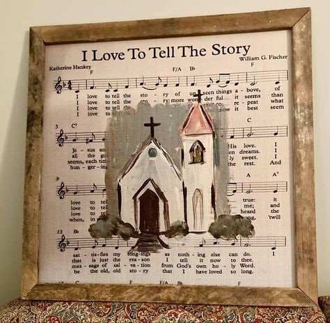 Hymnal Art, Scrapbook Paper Art, Hymnal Crafts, Sheet Music Crafts, Hymn Art, Canvas Inspiration, Sheet Music Art, Bible School Crafts, Christian Crafts