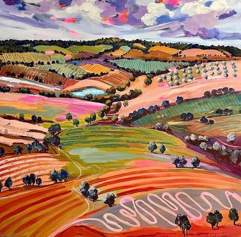 Farm Art, Luxury Art, Abstract Landscape Painting, Colorful Landscape, Painting Art Projects, New Love, Abstract Landscape, Artwork Painting, Painting Inspiration