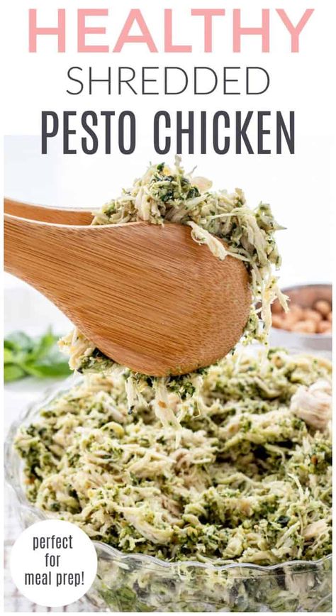 Pesto Chicken Recipe {Gluten-free, Dairy-free & Paleo} Wheat Free Chicken Recipes, Chicken Pesto Dip, Dairy Free Pesto Chicken, Grain And Dairy Free Recipes, Pesto Chicken Recipes, Chicken Dairy Free, Healthy Shredded Chicken Recipes, Pesto Chicken Recipe, Shredded Chicken Recipe