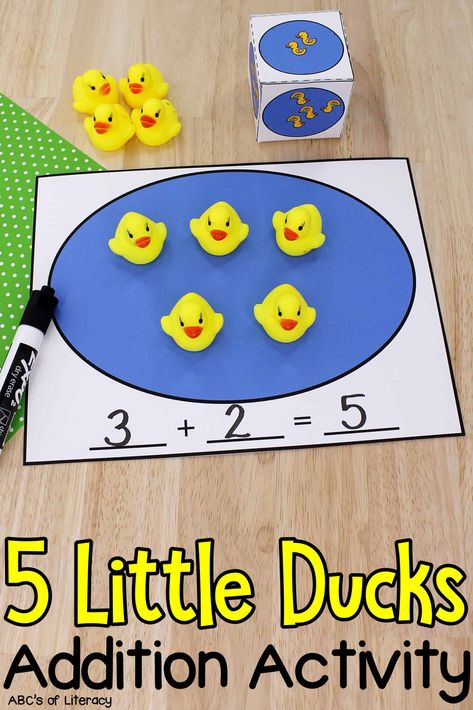 5 Little Ducks Activities, Five Little Ducks Activities, Pond Life Theme, 5 Little Ducks, Five Little Ducks, Addition Activity, Farm Animals Activities, Nursery Rhymes Preschool, Pond Animals