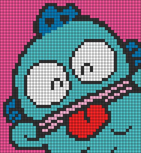 Hangyodon Pixel Art, Sanrio Crochet Grid, Sonny Angel Alpha Pattern, Pochacco Alpha Pattern, Sanrio Cross Stitch Pattern, Pixel Art Sanrio Characters, Sanrio Alpha Pattern, Clown Pixel Art, Pixel Sanrio