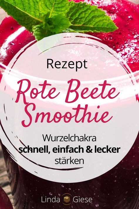 Rote Beete ist ein wahre Wunderknolle voller Vitamine und sieht auch noch hübsch aus. Mit diesem schnell und einfach zubereiteten Rote Beete Smoothie startest du voller Power in deinen Tag! Möchtest du deinem Körper etwas Gutes tun, wünschst dir mehr Stabilität und Sicherheit? Dein Wurzelchakra steht für dein Urvertrauen und gibt dir Sicherheit. Mit diesem leckeren Rote Beete Smoothie Rezept stärkst du dein Wurzelchakra ganz nebenbei! Schnell ausprobieren und genießen! Deine Linda Giese Chakra Heilung, Chakra Meditation, Ayurveda, Smoothie, Water Bottle, Drinks