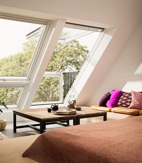 Loft Conversion Balcony, Velux Cabrio, Pitched Roof Window, Roof Balcony, Velux Skylights, Velux Windows, Balcony Window, Attic Conversion, Roof Window