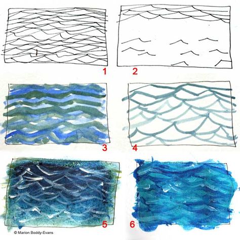 How to Paint Ripples in the Ocean: Focus on the Pattern in the Sea Draw Waves, Water Drawing, Wave Painting, Water Art, Ocean Painting, Art Instructions, Painting Lessons, Water Painting, In The Ocean