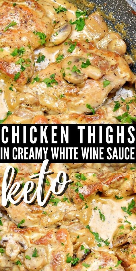 Skillet Keto Boneless Chicken Thighs With Mushroom Wine Sauce #ketochickenthighsinwinesauce #chickeninwinesauce Keto Chicken Thighs, Keto Chicken Thigh Recipes, Creamy White Wine Sauce, Mushroom Wine Sauce, Chicken Thighs Mushrooms, Boiled Egg Diet Plan, Boneless Chicken Thigh Recipes, White Wine Sauce, Best Low Carb Recipes