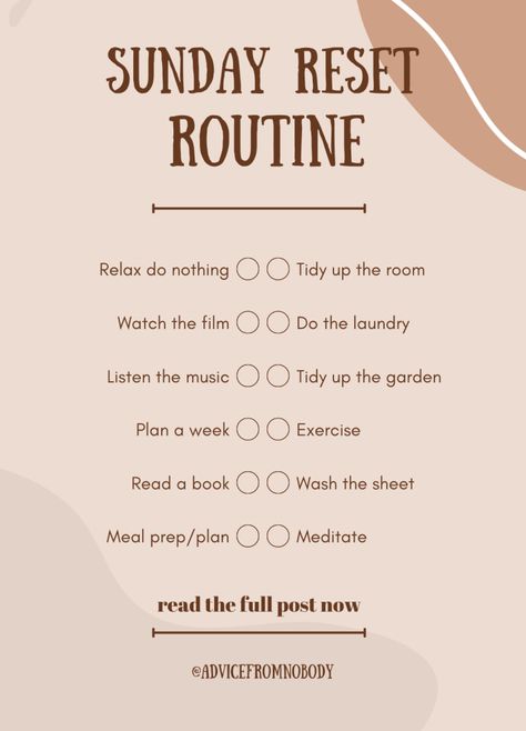 Sunday Schedule, Habit Ideas, Sunday Reset Routine, Productivity Habits, Feeling Accomplished, Reset Routine, Sunday Reset, Sunday Routine, Love Mondays