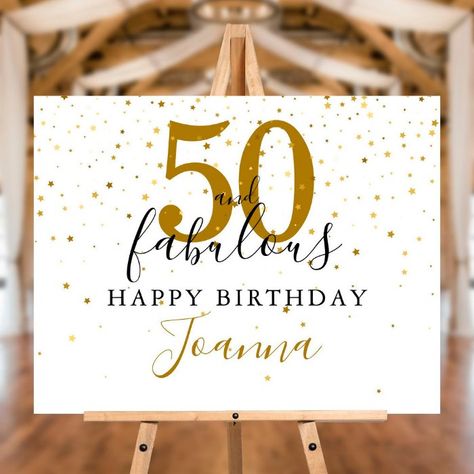 50 and Fabulous Gold and Black Birthday Party Sign - Birthday Decoration Gold And Black Birthday Party, Gold And Black Birthday, Black Birthday Party, Confetti Birthday Party, 50th Birthday Decorations, Personalized Party Decor, Modern Birthday, Black Birthday, Confetti Birthday