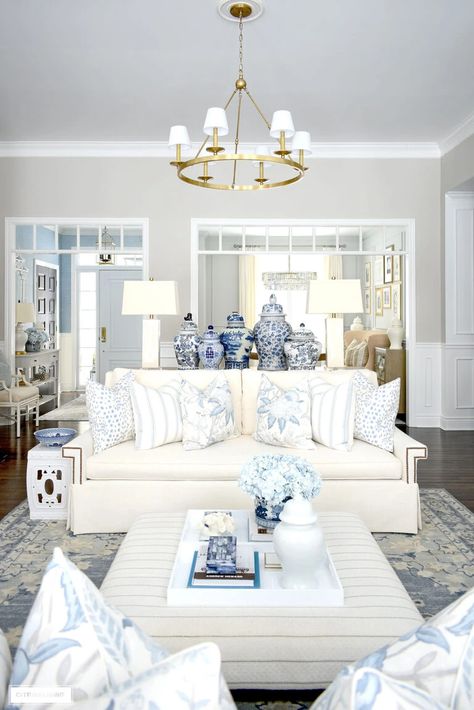 SPRING Archives - CITRINELIVING Spring Entryway, Summer Living Room Decor, Entryway Decorating, Spring Living Room Decor, Blue And White Living Room, Spring Living Room, Summer Living Room, Blue And White Pillows, Elegant Living Room Decor