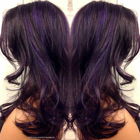 Highlights On Chestnut Brown Hair, Brown Plum Hair, Brown Hair With Purple Highlights, Pravana Purple, Plum Highlights, Dark Plum Hair, Purple Highlights Brown Hair, Purple Hair Streaks, Purple Brown Hair