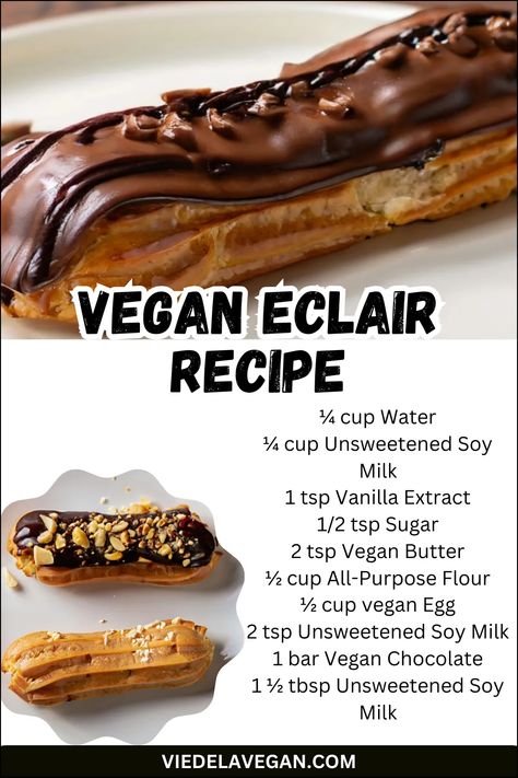 Easy Vegan Eclair Recipe - Delicious Dairy-Free Pastry Healthy Vegan Baking Recipes, Vegan Dessert Quick, Vegan Eclairs, Vegan Apple Recipes, Christmas Vegan Recipes, Christmas Vegan, Eclair Recipe, Vegan Pastries, Vegan Baking Recipes