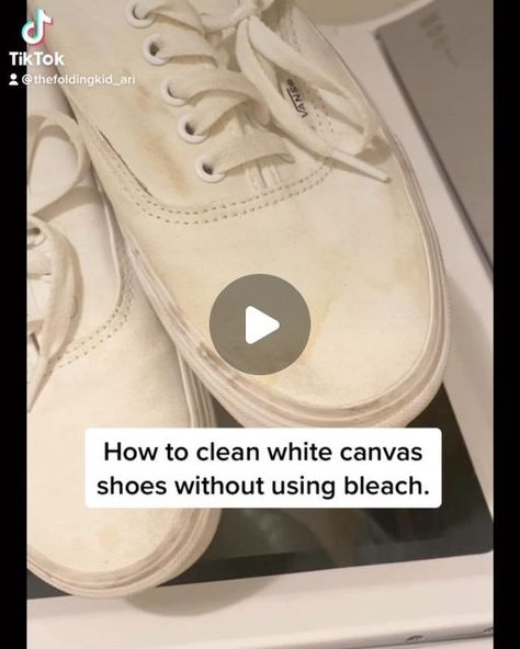 Jen Watson | Cleaning, Organizing, Home Tips & more. on Instagram: "How to clean white canvas shoes without using bleach.
.
Did you know that washing machines can cause wear and tear on your shoes and also potentially damage your wash drum? This is why I prefer to hand wash my shoes. I also do not like using bleach because a little too much can ruin your shoes. One time I used bleach to clean them and ultimately ended up yellowing them completely.😭

I have tried a few different methods over the years for cleaning white shoes but this one I find works the best for removing stains and whitening canvas shoes!💯👌🏽

Mix together 1 tablespoon of baking soda, 2 tablespoons of vinegar, 1/2 cup of warm water and a teaspoon of dish soap. Scrub onto the shoes using an old toothbrush then wipe it c Best Way To Clean White Canvas Shoes, How To Whiten White Canvas Shoes, How To Bleach White Shoes, How To Remove Yellow Stains From Shoes, How To Clean Canvas Shoes, How To Wash White Converse, How To Clean White Vans, Clean White Canvas Shoes, Shoe Cleaner Diy