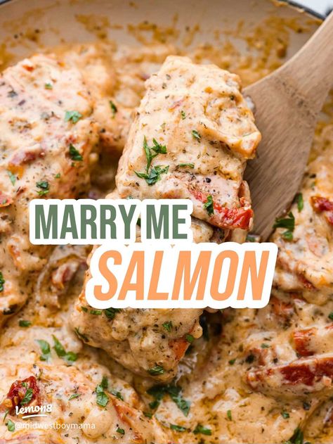 Merry Me Salmon Recipe, Marry Me Salmon Pasta, Marry Me Salmon Recipe, Easy Mediterranean Salmon Recipes, Marry Me Salmon, Salmon Recipes Baked Mediterranean, Mediterranean Salmon Bake, Marry Me Chicken Recipe, Baked Salmon Recipes