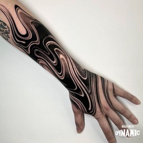 Swirly Hand Tattoo, Trippy Tattoo Designs, Gap Filler Tattoo, T Rex Tattoo, Trippy Tattoo, Mangas Tattoo, Abstract Tattoo Ideas, Brush Tattoo, Uv Tattoo