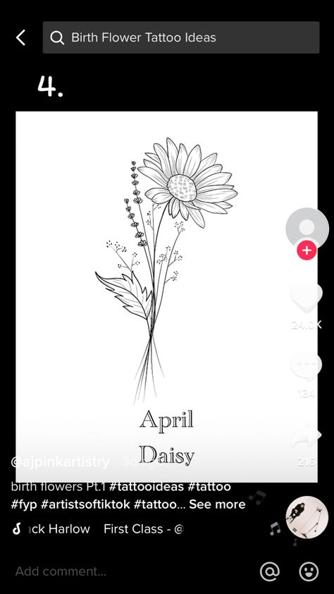 Taurus Daisy Tattoo, April Wildflower Tattoo, Daisy Birth Tattoo, Birth Flower Daisy Tattoo, Daisy April Tattoo, Marigold And Daisy Flower Tattoo, April Birth Flower Tattoo Ideas, Birth Flower Tattoos April, April And May Birth Flower Tattoo