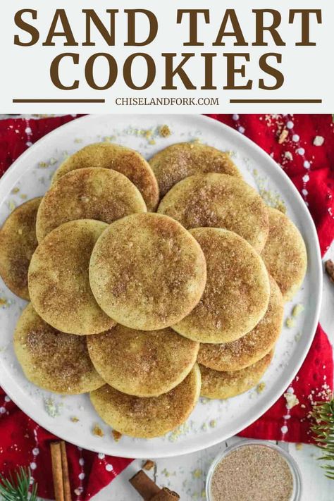 With a crisp, buttery texture, these sand tart cookies are a timeless classic cookie that is hard to resist. #sandtartcookies #cookierecipe #cookies | chiselandfork.com Drop Sand Tart Cookies, Sand Tarts Cookies Recipe Easy, Sand Tarts Old Fashioned, Sandtart Cookies Recipe, Sand Tarts Cookies Recipe, Sand Tart Cookies, Tart Cookies, Sand Dollar Cookies, Sand Tarts