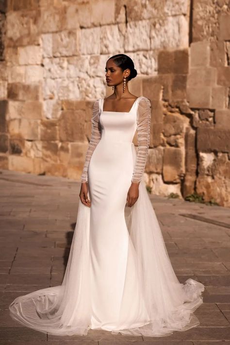 Classy Elegant Wedding Dress Modest, Elegant Modest Wedding Dresses, Modest Wedding Dress Mermaid, Wona Concept, Long Sleeve Mermaid Wedding Dress, Holy Matrimony, Modest Bridal, Bride Dress Simple, Modest Wedding Gowns