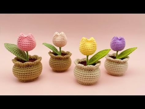 How to Crochet a Mini Tulip Pot | Crochet Tutorial | US Term | for Advanced Beginner - YouTube Crochet Rose Pattern, Crochet Bouquet, Pola Amigurumi, Step By Step Crochet, Crochet Plant, Crochet World, Crochet Flower Tutorial, Crochet Rose, Crochet Flower Patterns