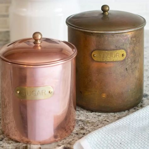 Clean Copper, Copper Cleaner, Copper Canisters, Kitchen Storage Canisters, How To Clean Copper, How To Polish Copper, Metal Canisters, Copper Cookware, Tarnish Remover