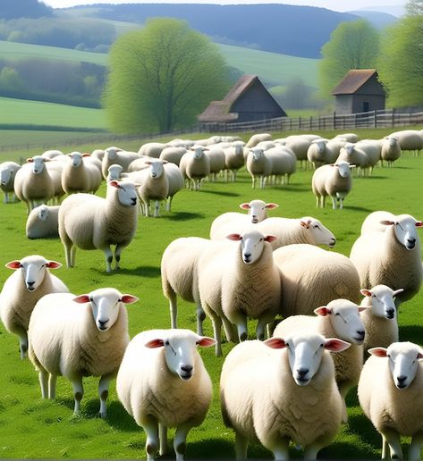 Photo a flock of sheep grazing on vibran... | Premium Photo #Freepik #photo Flocking, Sheep, Stock Photos, Green, Animals