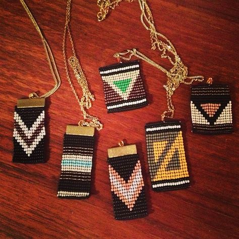 bead loom pendants | I should make these.for girlfriends of military, or for shadowboxes Loom Beading Patterns, Bead Loom Designs, Loom Jewelry, Motifs Perler, Bead Loom Bracelets, Bead Loom Patterns, Bead Loom, Loom Bracelets, Loom Patterns