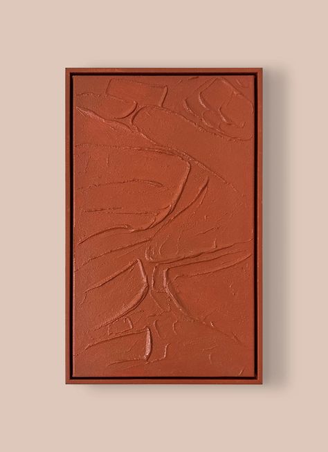 This artwork celebrates a single shade of terracotta orange and is made to order using acrylic paint and texture paste on canvas. We recommend adding our 3.5cm frame, hand-painted in the same colour as the canvas. It can be hung vertically or horizontally - please select the preferred placement of the hanging wire for framing.  Unframed paintings will arrive as a rolled-up canvas and will require framing. Terracotta Artwork, Terracotta Home Decor, Terracotta Texture, Orange Artwork, Textured Abstract Painting, Orange Terracotta, Terracotta Wall, Orange Painting, Orange Texture