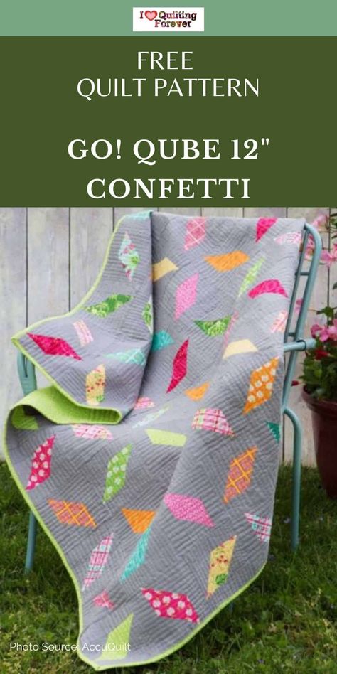 Free Algorithm Quilt Pattern, Turnabout Quilt Pattern, Accuquilt Projects Free Pattern, Accuquilt 8" Cube Patterns, Confetti Quilt, Accuquilt Patterns, Autumn Confetti, Confetti Photos, Picnic Quilt