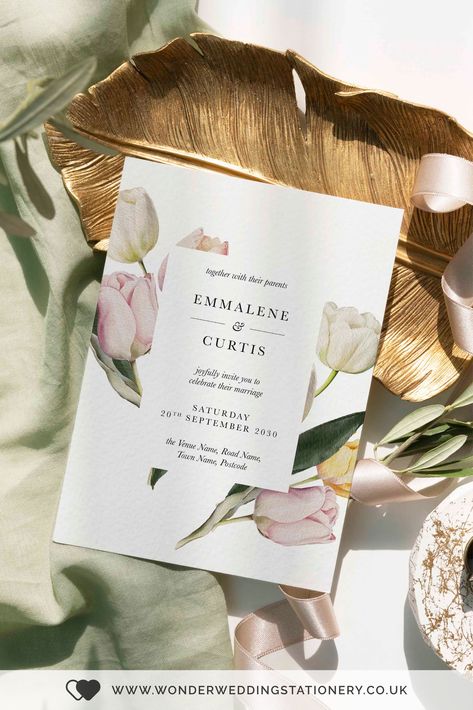 Tulip Wedding Invitations Wedding Invitations Tulips, Tulip Invitation, Card Designs Ideas, Tulip Wedding Invitation, Tulips Wedding, Painted Tulips, Tulips Watercolor, Modern Wedding Invites, Floral Wedding Stationery