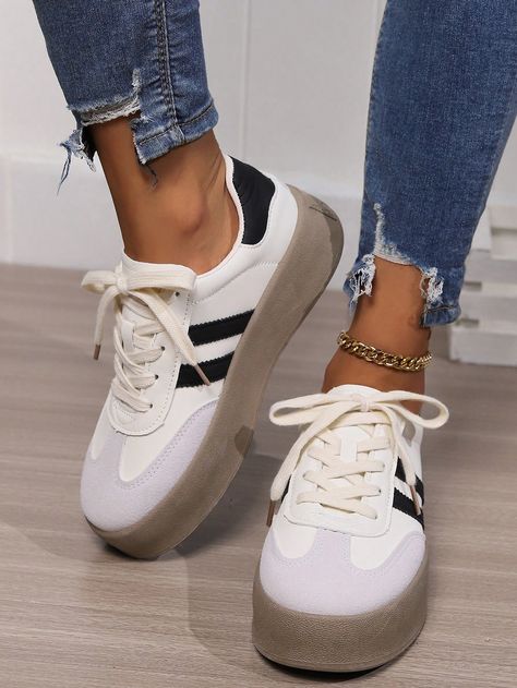 Beige  Collar     Embellished   Women Shoes Women Skates, Women Casual Shoes, Casual Sport Shoes, New Trend, Newest Trends, Casual Shoes Women, Skate Shoes, Sports Shoes, New Trends