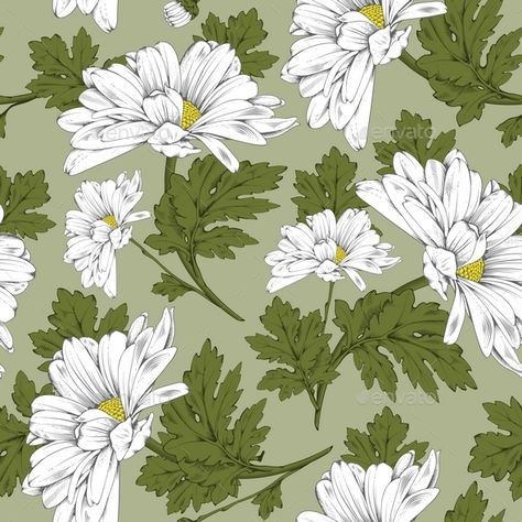 Daisy Vector, Flower Seamless Pattern, Modern Flowers, Fabric Print Design, White Poppy, Floral Seamless Pattern, Pretty Backgrounds, Seamless Paper, Art Printables